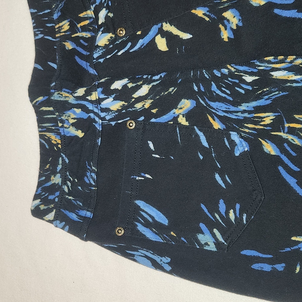 Lildy Printed Jeggings Black with Blue and Yellow Feather Print. - Picture 6 of 6